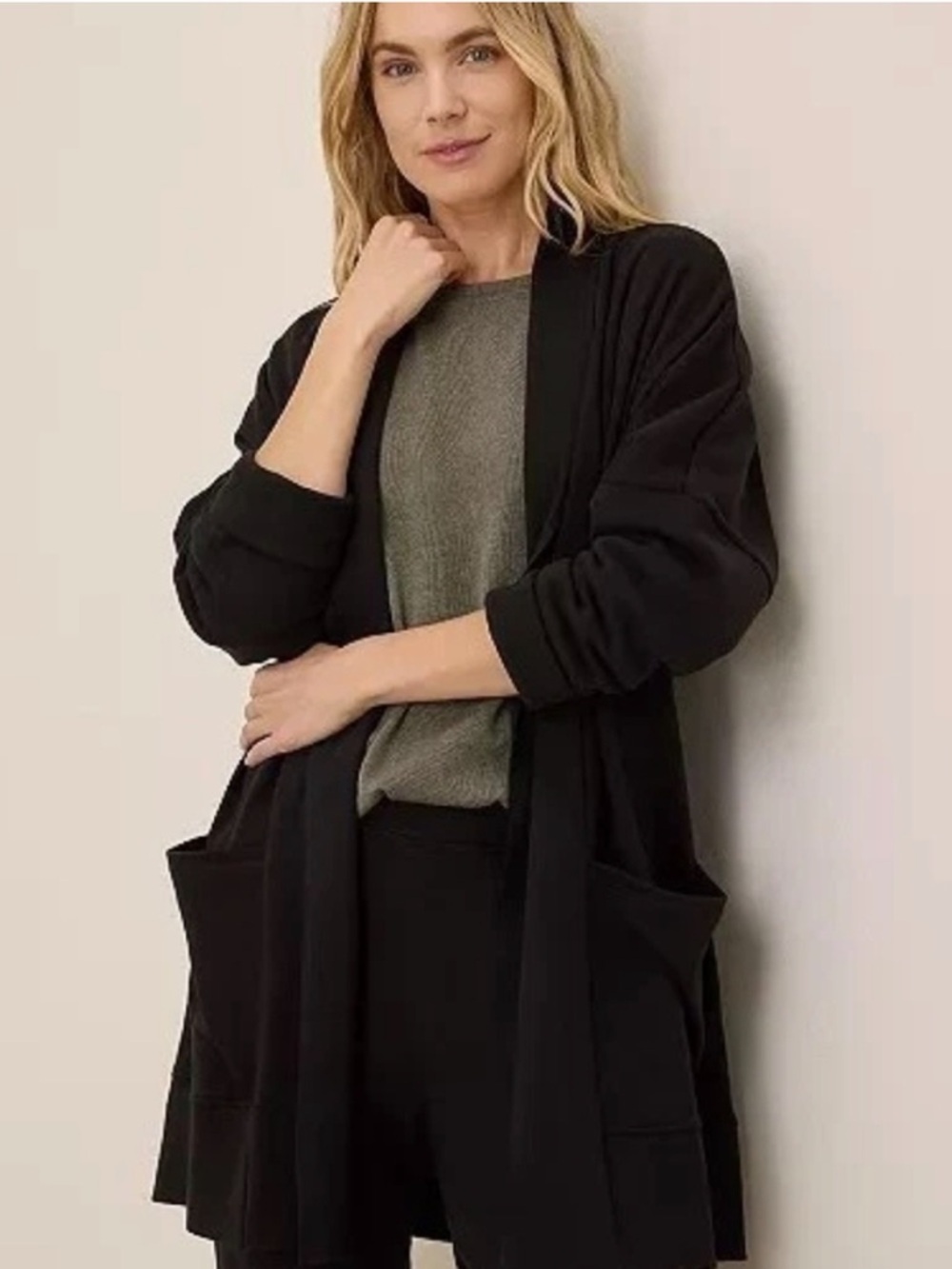 Pact Organic Cotton Airplane Wrap Longline Black Cardigan M/L